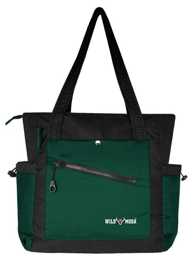 WILD MODA Modern Women's Bag: Spacious Office, College, Shoulder & Handbag with 13-Inch Laptop Compartment (Black & Green) - Image 1